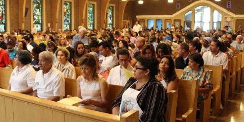 Hispanic Catholics at Mass.