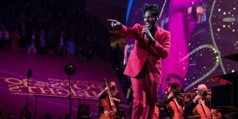 Jon Batiste on stage at Pops on the Heights